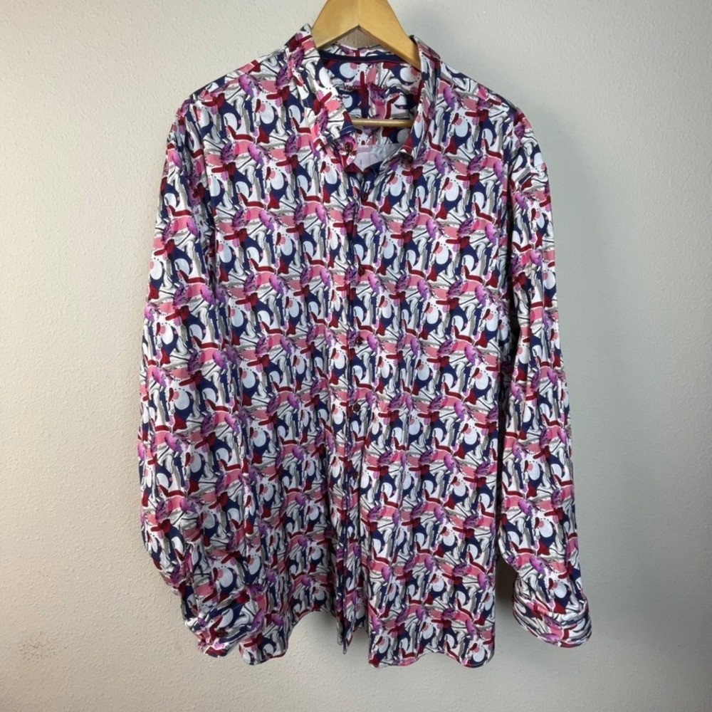 Viconti‎ Black Mens 2XLB Long Sleeve Button Down Shirt Hamsa Print